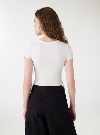 T-shirt crop con stampa e coulisse laterali