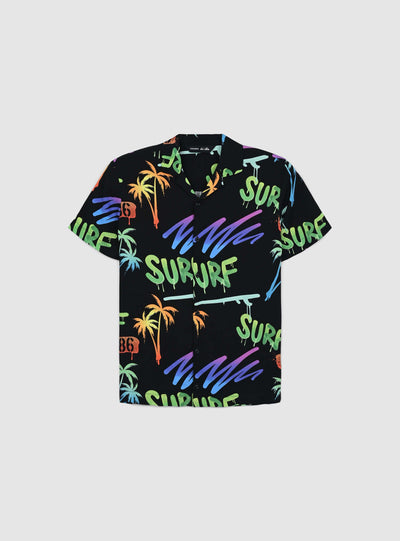 Camicia in viscosa con palme fluo
