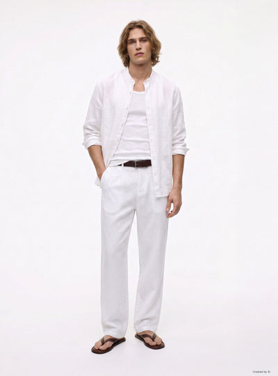 Camicia collo coreana misto lino