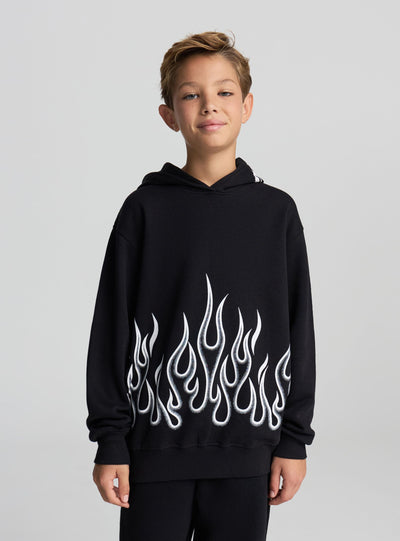 Felpa con cappuccio con stampa fiamme