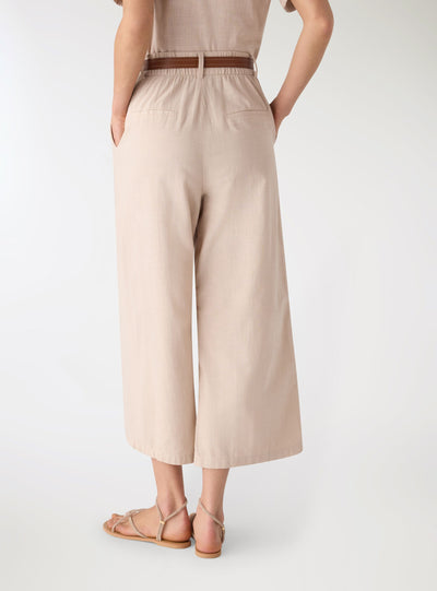 Pantaloni crop effetto lino con cintura