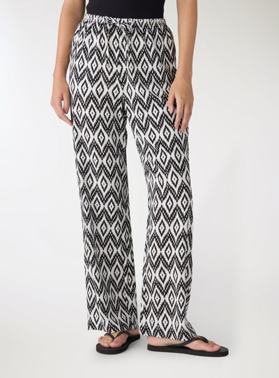 Pantaloni wide leg con coulisse a fantasia etnica