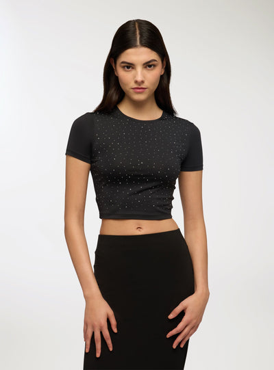 T-shirt crop con strass