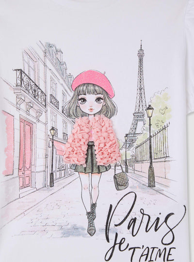 T-shirt con stampa Paris e applicazioni