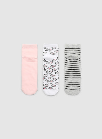 Pack 3 paia calzini con animaletti e righe