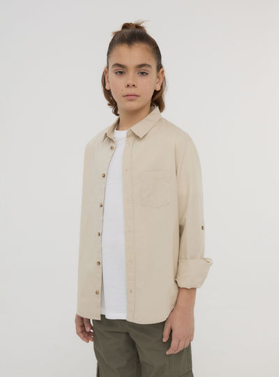 Camicia misto lino maniche roll-up