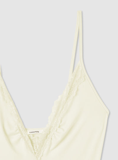Body con scollo a V e profili in pizzo
