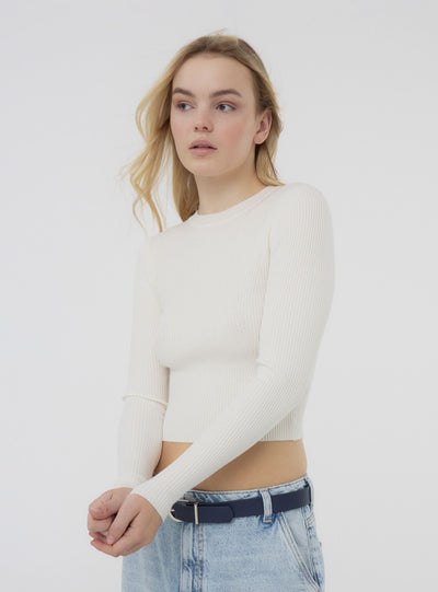 Maglia crop aderente a costine tinta unita