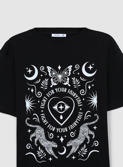 T-shirt ampia stampa in stile mistico