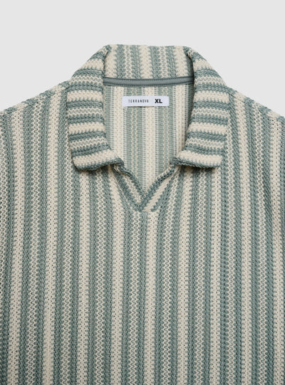 T-shirt polo a righe effetto crochet