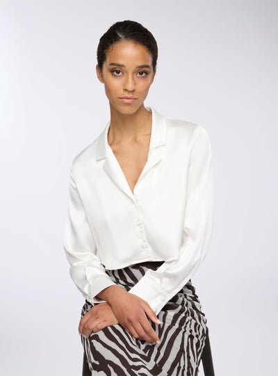 Satin-effect crop shirt