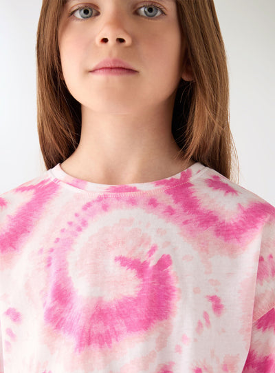 T-shirt crop tie-dye con nodo frontale