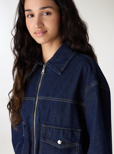 Bomber in denim con zip e tasche