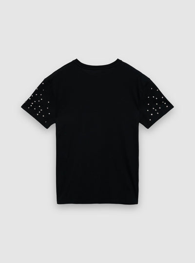 T-shirt ampia con perle e strass