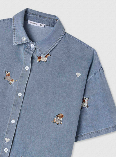 Set pigiama con camicia a maniche corte e shorts con ricami