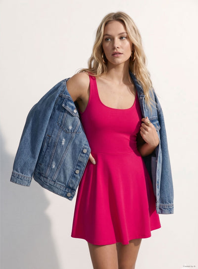 Vestito skater con scollo quadrato