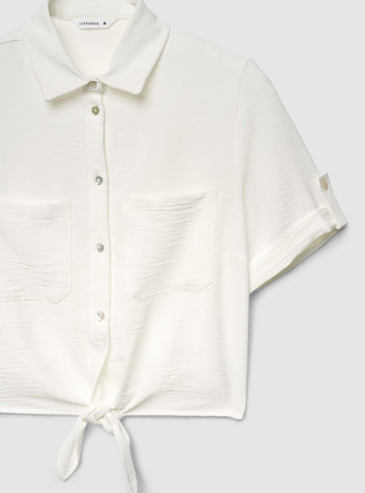 Camicia crop con nodo frontale
