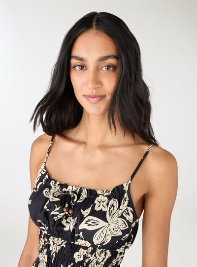 Vestito lungo con spalline sottili e stampa fiori