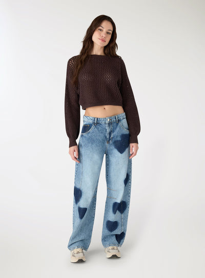 Maglia crop traforata tinta unita