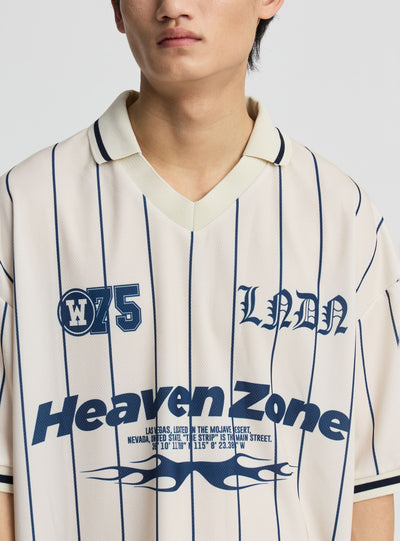 Tricou bărbați stil fotbal cu dungi, imprimeu lettering și guler polo
