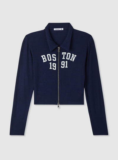Polo-T-Shirt mit Reißverschluss und College-Schriftzug