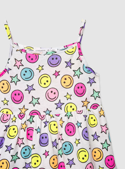 Vestito con stampa smiley e balze