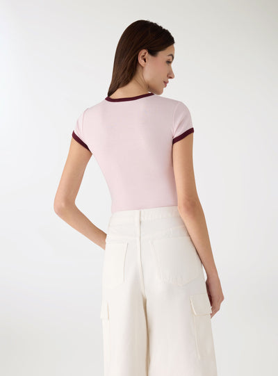 T-shirt crop con bordi a contrasto