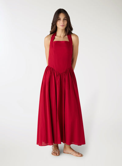 Vestito lungo bambolina con scollo all’americana