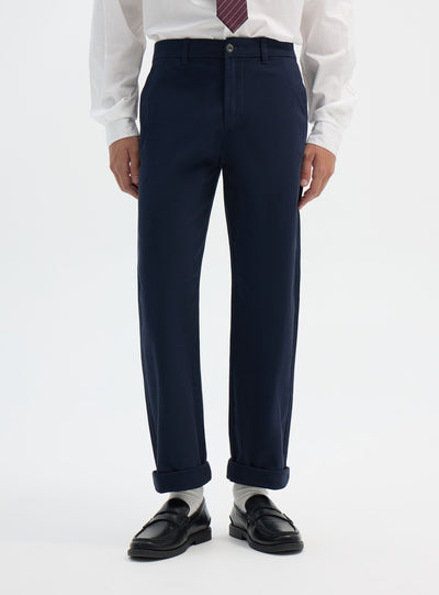 Solid colour straight chino trousers
