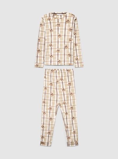 Pigiama con stampa orsetti e motivo tartan