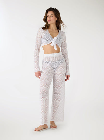 Pantaloni wide leg in pizzo