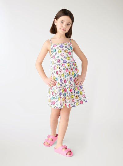 Vestito con stampa smiley e balze