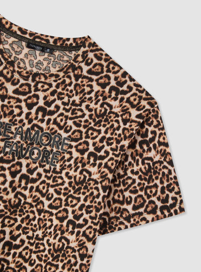 T-shirt over animalier con scritta