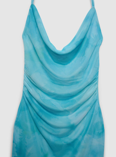 Vestito lungo sfumato con scollo drappeggiato