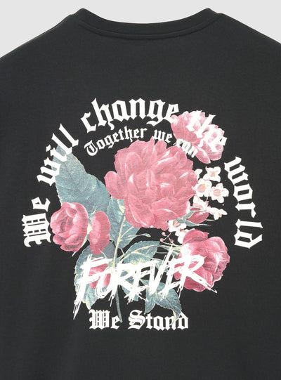 T-shirt girocollo con stampa floreale fronte e retro