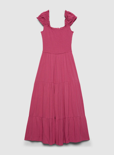 Vestito lungo a balze con spalline arricciate