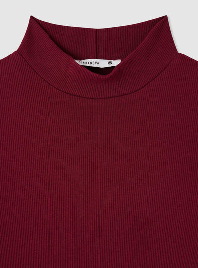 Ribbed T-shirt with mock neck collar