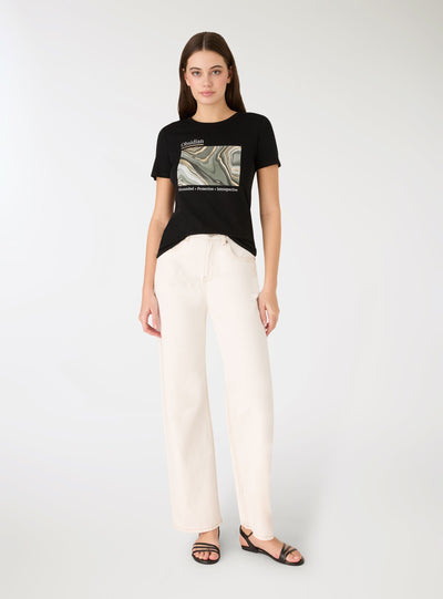 T-shirt con stampa effetto laminata