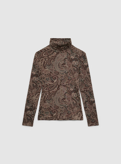 T-shirt a maniche lunghe con stampa paisley e collo alto