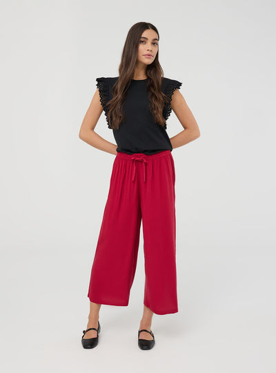 Pantaloni palazzo crop con coulisse