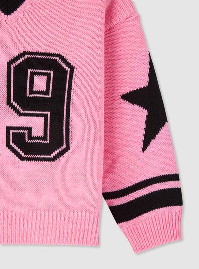 Maglia con scollo a V e stampa college