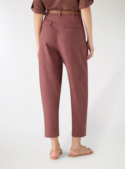 Pantaloni chino effetto lino con cintura