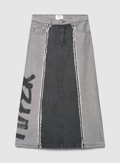Gonna lunga in denim con scritta TRNPOPLAB