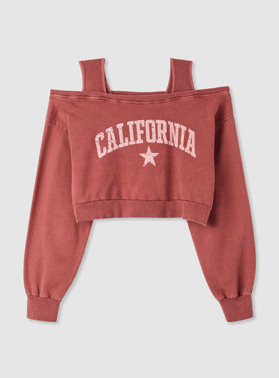 Felpa crop spalle scoperte con scritta