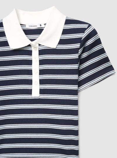T-shirt crop a righe con collo polo
