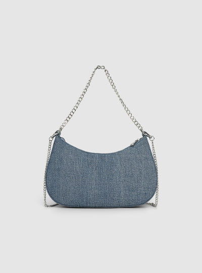 Borsa tracolla mezzaluna denim e strass