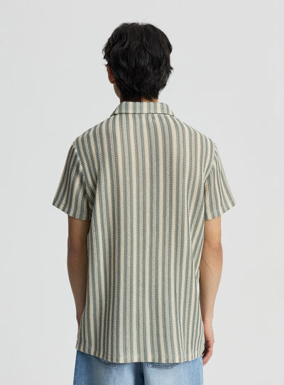 T-shirt polo a righe effetto crochet