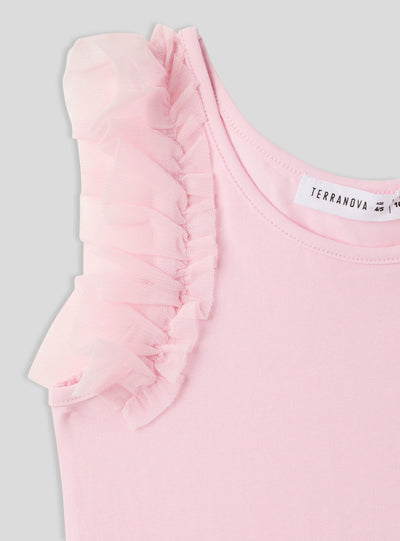 Top spalle larghe in tulle