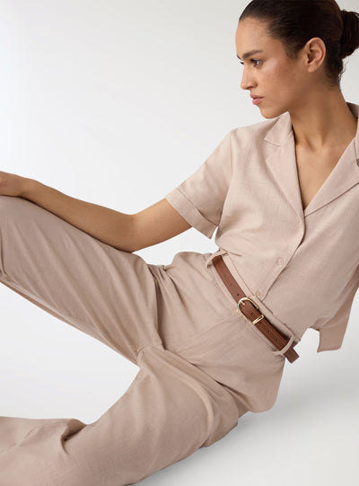 Pantaloni crop effetto lino con cintura