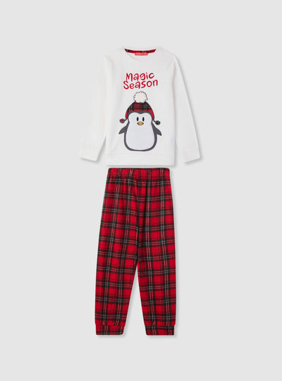 Pigiama con pinguino e pantaloni a quadri